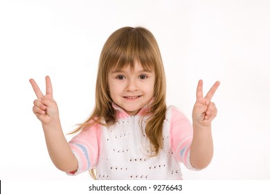 Nice Little Girl Showing Two Fingers On Each Hand