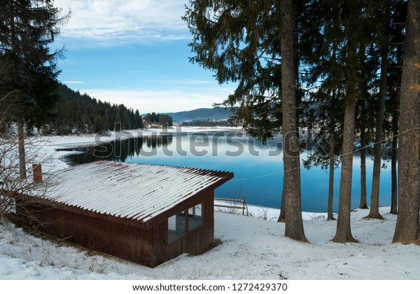 Nice Log Cabin Next Lake On Stock Photo Edit Now 1272429370