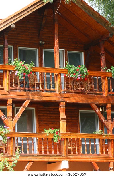 Nice Log Cabin Ornated Flowers Stock Image Download Now