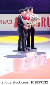 NICE - MARCH 31: Medalists (l-r) Daisuke Takahashi, Patrick Chan, Yuzuru Hanyu On The Podium During The Victory Ceremony At The ISU World Figure Skating Championships On March 31, 2012 In Nice, France