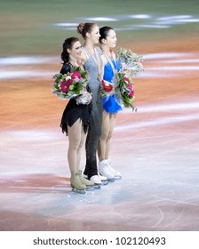 NICE - MARCH 31: Medalists (l-r) Alena Leonova, Carolina Kostner, Akiko Suzuki Pose For Photographs At The ISU World Figure Skating Championships On March 31, 2012 In Nice, France