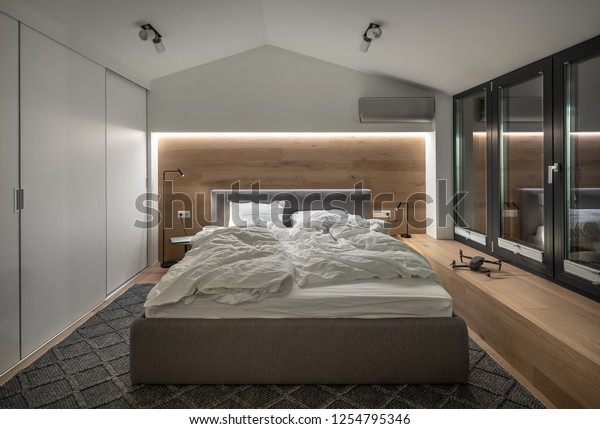 Nice Modern Bedroom White Wooden Walls Buildings Landmarks