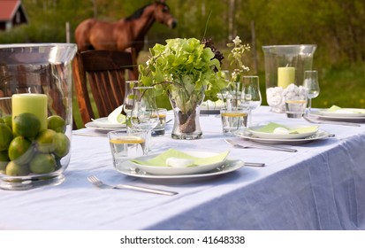 Nice Outdoor Table Setting On The Backyard On A Summer Day