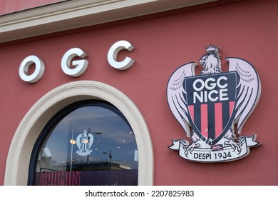 Nice , PACA France - 09 20 2022 : OGC Nice Olympique Gymnaste Club Logo Brand And Text Sign Shop Front Of Store Football Soccer Fan