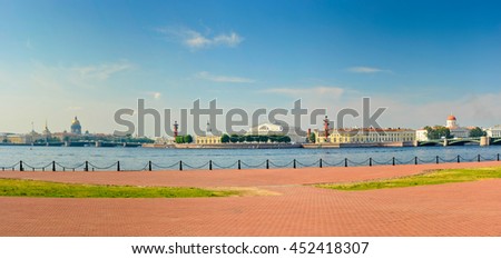 Nice panoramic view of the Spit of Vasilievsky Island, St. Petersburg