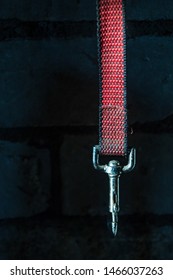 A Nice Photo Of A Red Dog Leash Hanging From A Brick Wall