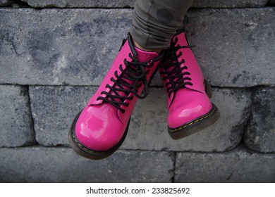 Nice pink punk alternative girl military shoes - cross legged - Powered by Shutterstock