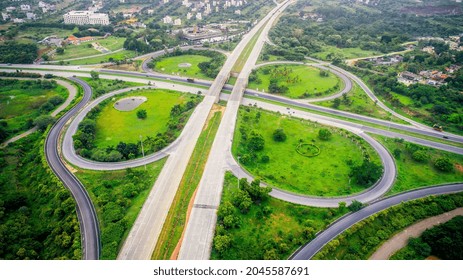 Nice Road Bangalore Top View, Beautiful Birds Eye View Of A Nice Road Clover Leaf , Shot By Drone.