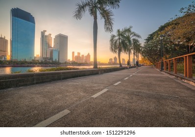 Nice Runing Track in the City Park. Wonderful View of Benjakiti Park at Sunrise. Beautiful Morning Scene of Public Park in Bangkok, Thailand, Asia. - Powered by Shutterstock