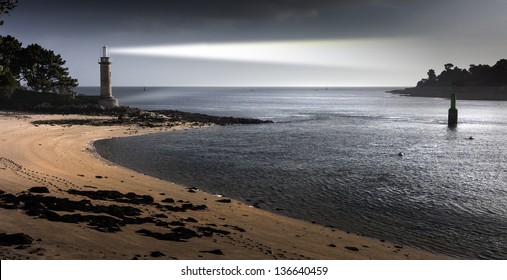Nice scene with lighthouse atlantic ocean, France