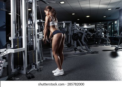 Nice Sexy Woman Doing Triceps Workout In Gym