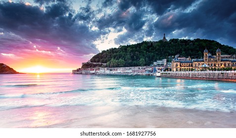 Nice Sunset At The Old Town Of San Sebastian, Spain