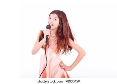 Nice Teen Girl With Microphone, Singing