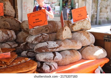 Nice traditional breads in a food truck of a bakery in the main square of Pontevedra