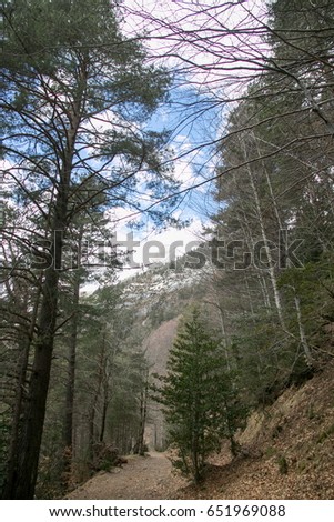 Similar – Image, Stock Photo Ski area with snow-covered mountains in the background