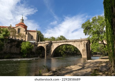 Nice view of the Portuguese city of Amarante with the bridge and the church of São Gonçalo. Portugal.