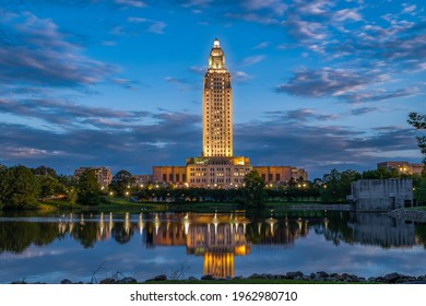 A nice warm spring evening in Baton Rouge at Louisana State Capitol.
