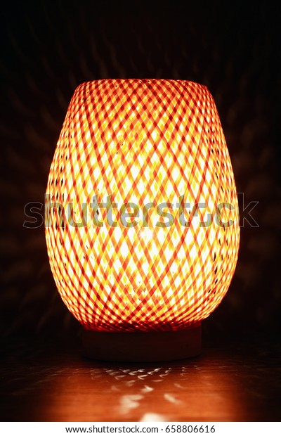 Nice Wicker Glowing Desk Lamp Closeup Stock Photo Edit Now 658806616