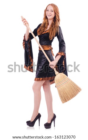 Nice witch with broom on white