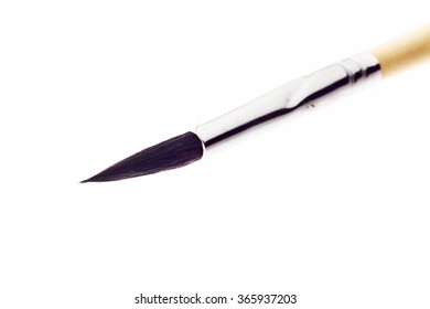 Nice Wooden Paint Brush Close Up On White Background