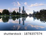 Nice Yarra River reflections of Eureka Tower and Australia 108 not long after sunrise on a cool summer morning.