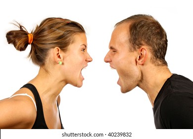 nice young couple screaming at each other