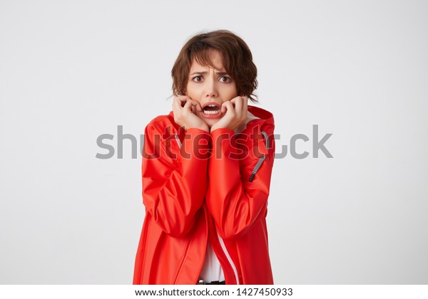 Nice Young Scared Short Haired Woman Stock Image Download Now