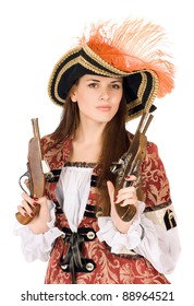 Nice young woman with guns dressed as pirates
