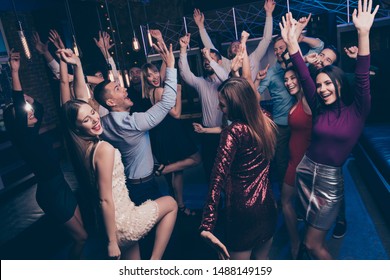 Nice-looking attractive glamorous lovely cheerful glad positive stylish chic graceful ladies and gentlemen having fun tradition dj set edm in fashionable luxury place nightclub indoors - Shutterstock ID 1488149159