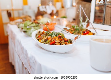 Nicely Laid Table For The Birthday - Buffet Of Caterer Bread With Cheese - Finger Food