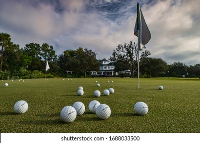 Nicely Manicured Practice Putting Green With Practice Golf Balls