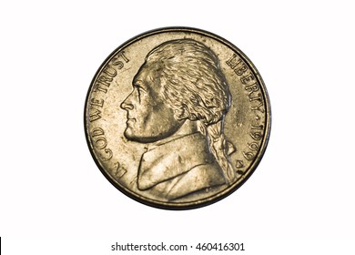 Nickel american  five-cent coin with a head of the president Thomas Jefferson
