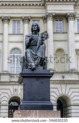 Nicolaus Copernicus Monument (Danish sculptor Bertel Thorvaldsen, 1822) in front of Academy of Science. Warsaw, Poland.
