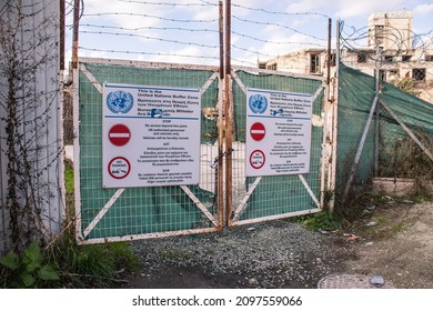Nicosia, Cyprus - December 25, 2021 Greek-Turkish buffer zone controlled by the United Nations Peacekeeping Force in the divided city of Nicosia, during the coronavirus epidemic hitting Cyprus