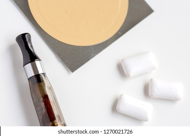 Nicotine Patch, Chewin Gum And Ecigarette Used For Smoking Cessation Isolated On White Background