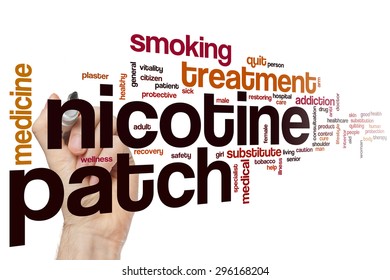 Nicotine Patch Word Cloud Concept With Treatment Tobacco Related Tags