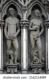 Nidaros Cathedral.  Garden Of Eden. Adam And Eve. West Front.  Trondheim. Norway. 