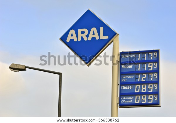 NIEDER-OLM,GERMANY-JAN 22:logo of ARAL on\
January 22,2016 in Nieder-Olm,Germany.Aral is a brand of automobile\
fuels and petrol stations, present in Germany and\
Luxembourg.