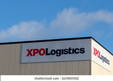 Nieuwegein, The Netherlands, January 20 2020: Red and black XPO Logistics logo on white background on warehouse