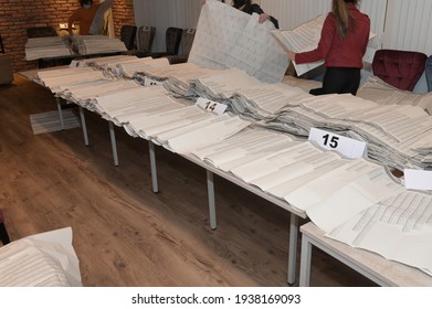 Nieuwegein, Netherlands- March 17 2021: The Counting Of Voting Ballots For Dutch Election 