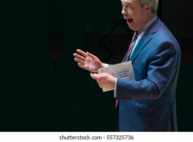 Nigel Farage Giving A Speech In Stoke-on-Trent, United Kingdom, April 2016