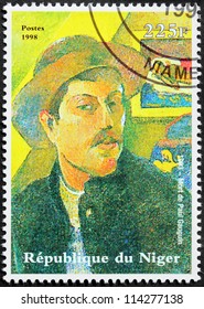 NIGER - CIRCA 1998: A postage stamp printed by Niger shows image portrait of famous French Post-Impressionist artist Paul Gauguin, circa 1998.