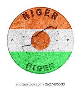 Niger Flag Button with Map, Retro Style