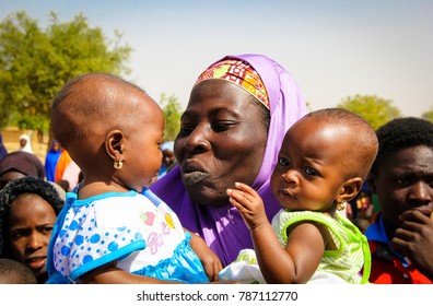 Niger, Niamey - December 20, 2017: Happy Mother With Happy Kids.