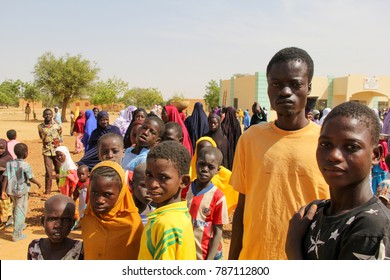 Niger, Niamey - December 20, 2017: African People In Natural Village
