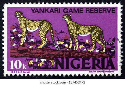 NIGERIA - CIRCA 1973: A Stamp Printed In Nigeria Shows African Leopards, Panthera Pardus Pardus, Animal, Yankari Game Reserve, Circa 1973