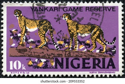 NIGERIA - CIRCA 1973: A Stamp Printed In Nigeria Shows African Leopards, Panthera Pardus Pardus, Animal, Yankari Game Reserve, Circa 1973