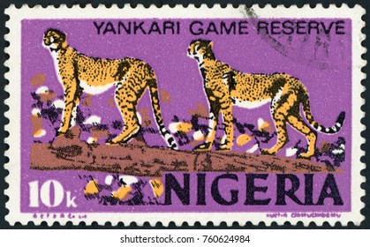 NIGERIA - CIRCA 1973: A Stamp Printed In Nigeria Shows African Leopards, Panthera Pardus Pardus, Animal, Yankari Game Reserve, Circa 1973