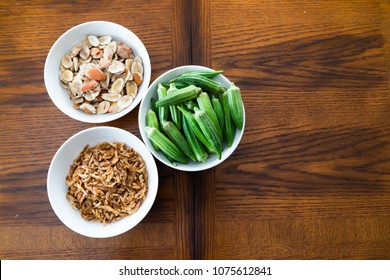 Nigerian Okra, Ogbono And Crayfish Soup Ingredients
