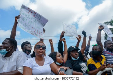 Nigerian Youths Take To The Streets To Demand An End To Police Brutality, In Lagos, Nigeria, On October 13, 2020.